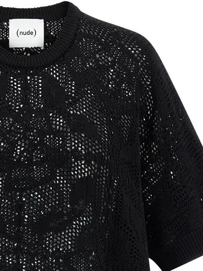 Nude Cotton Sweater Crew Neck Lace Pattern In Animal Print