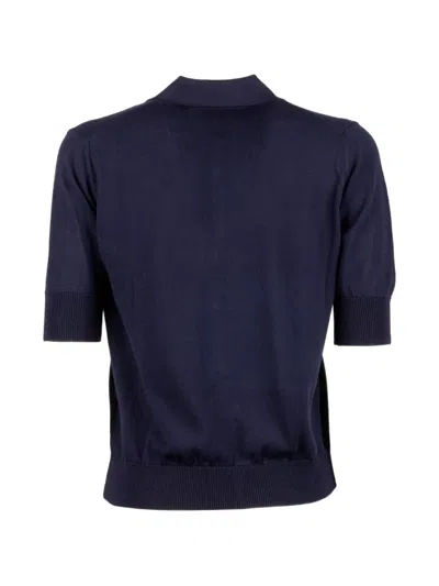 Alpha Studio Polo-collar Top In Blue