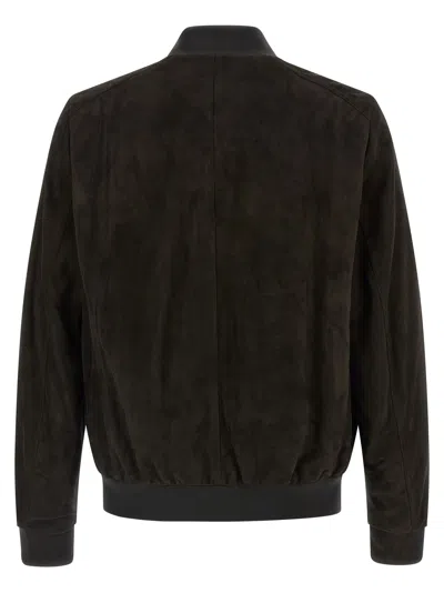 Moorer Brown Solid Mandarin Collar Jacket In Brown
