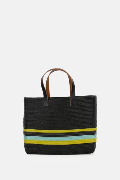 Plan C Shopper Small Synthetic Straw In Pattern