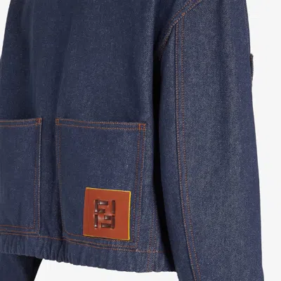 Fendi Denim Jacket With Front Embroidered Logo In Blue