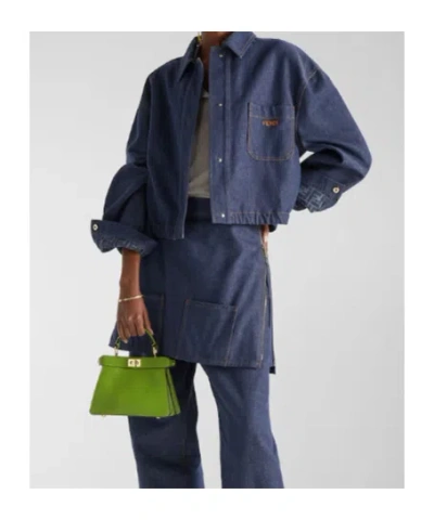 Fendi Denim Jacket With Front Embroidered Logo In Blue