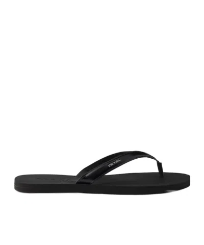 Prada Mini Brushed Leather Flip-flops For Summer Style In Black