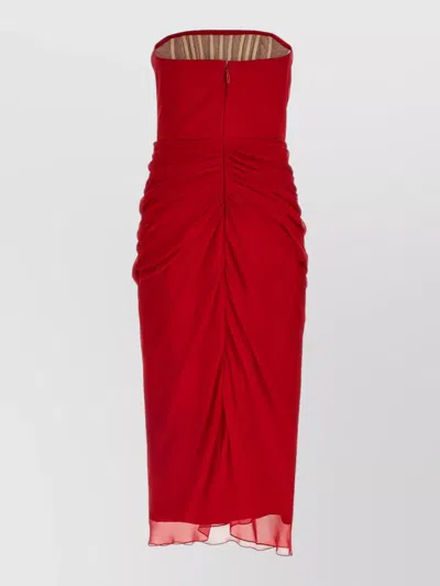Carolina Herrera Chiffon Dress Strapless Ruched Detailing Design In Red