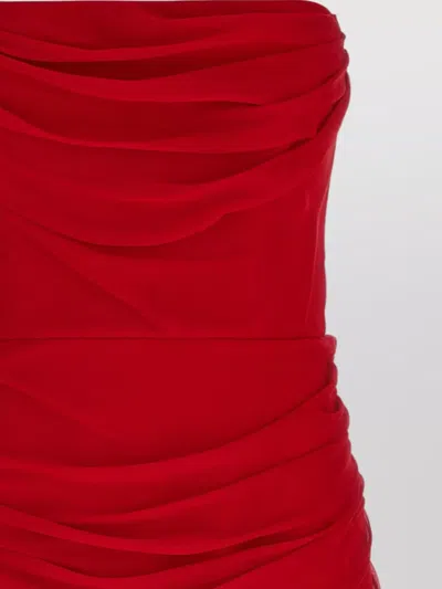Carolina Herrera Chiffon Dress Strapless Ruched Detailing Design In Red