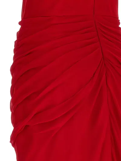 Carolina Herrera Chiffon Dress Strapless Ruched Detailing Design In Red