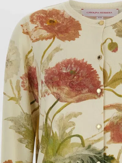 Carolina Herrera Floral Print Cardigan Sweaters And Cardigans White In Multi