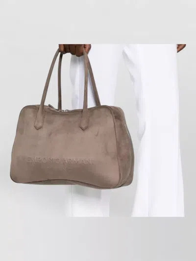 Emporio Armani Leather Shoulder Bag Rectangular Shape Handles In Gray