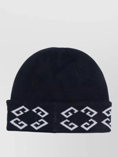 Givenchy Beanie Hat Folded Brim Soft Texture Pattern In Black