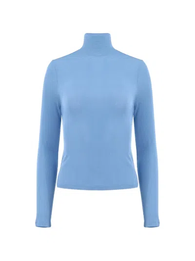 Veronica Beard Wyeth Rib Mock Neck Top In Blue
