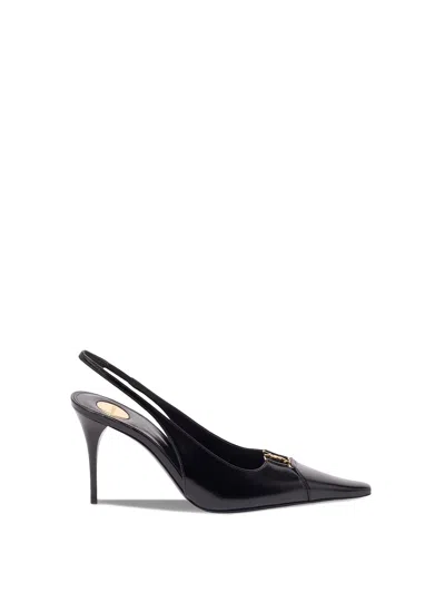 Saint Laurent 75mm Babylone Leather Ysl Slingback Pumps In Black