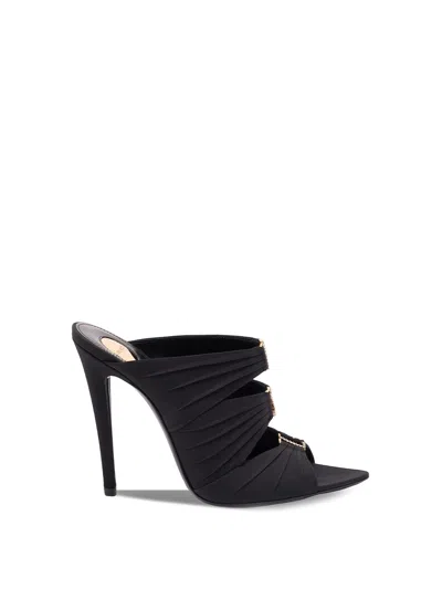 Saint Laurent Emilie 110 Crystal Embellished Satin Mules In Black