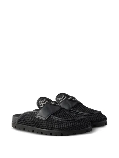 Prada Triangle Logo Mules In Black