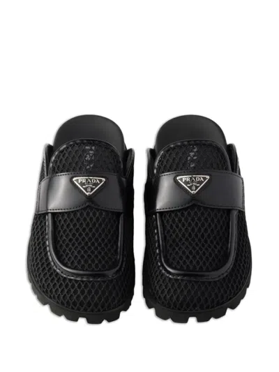 Prada Triangle Logo Mules In Black