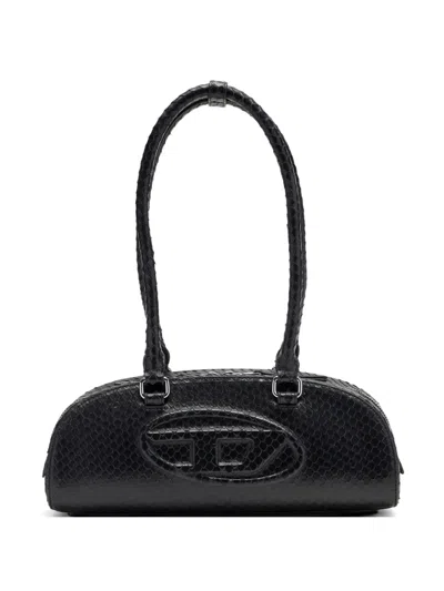 Diesel Elongated Bowling Dome Shoulder Bag In Smooth Black Leather