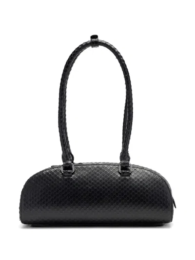 Diesel Elongated Bowling Dome Shoulder Bag In Smooth Black Leather