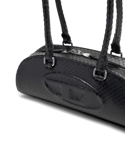 Diesel Elongated Bowling Dome Shoulder Bag In Smooth Black Leather