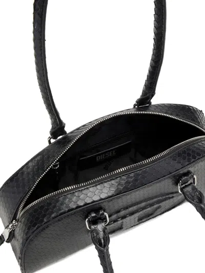 Diesel Elongated Bowling Dome Shoulder Bag In Smooth Black Leather