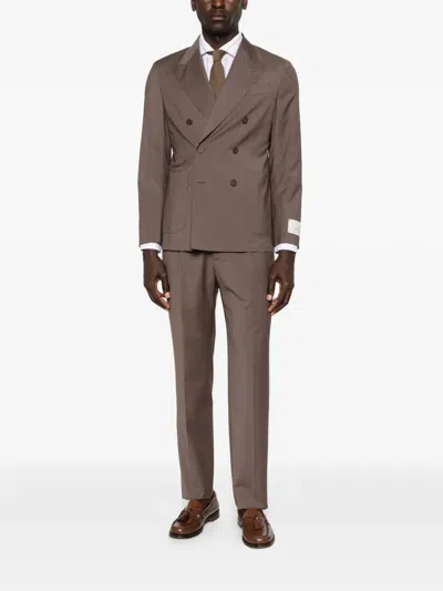 Manuel Ritz Double-breasted Suit In Brown