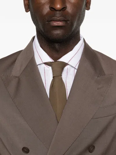 Manuel Ritz Double-breasted Suit In Brown
