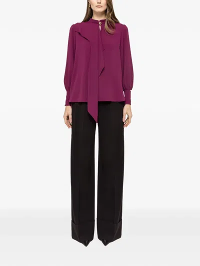 Nissa Draped Chiffon Blouse In Red