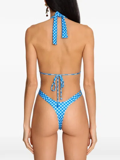 Amir Slama Checked-pattern Swimsuit In Blue