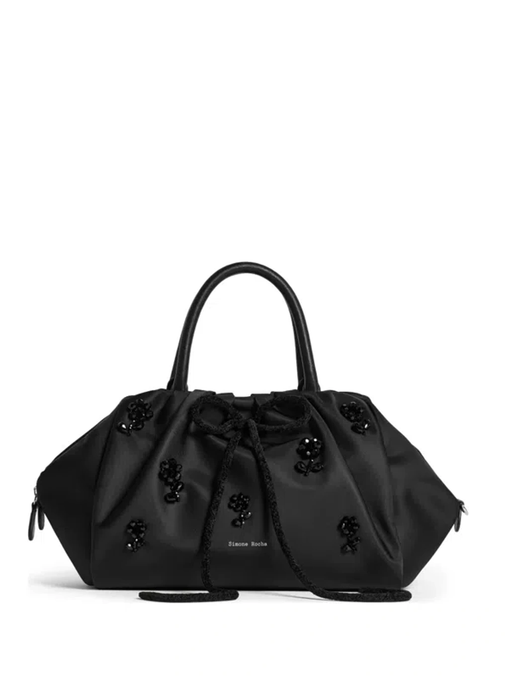 Simone Rocha Mini Embellished Gathered Top Handle Bag In Black