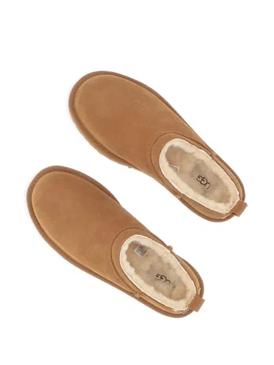 Ugg Chestnut Brown Mutton Leather Classic Micro Boots In Brown