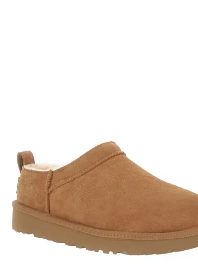 Ugg Chestnut Brown Mutton Leather Classic Micro Boots In Brown