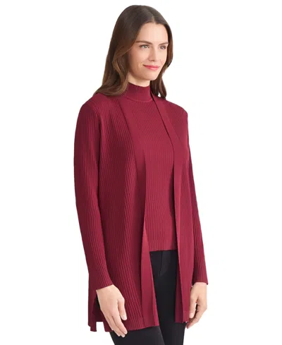 Jones New York Sutton Rib Cardigan In Burgundy