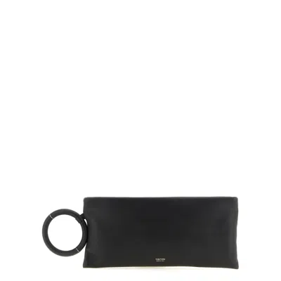 Tom Ford Aura Leather Clutch Bag With Lettering Logo On The Front In Black