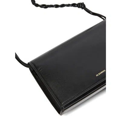 Jil Sander Tangle Wallet With Shoulder Strap In Black