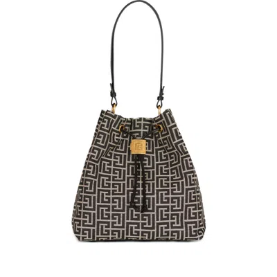 Balmain Black Pulse Monogram Jacquard Backpack In White