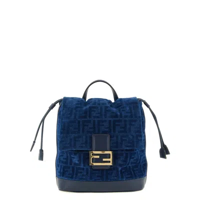 Fendi Ff Flocked Denim Backpack In Blue