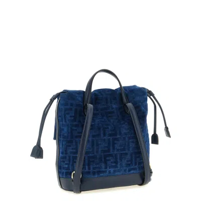 Fendi Ff Flocked Denim Backpack In Blue