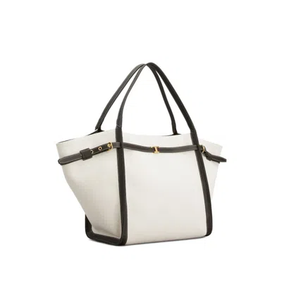 Tod's White Tote Bag With Front Leather Buckled Belt In Cotton Blend Woman