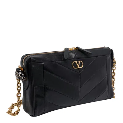 Valentino Garavani Panthea Small Shoulder In Nappa Leather With Chevron Pattern Bags In Black