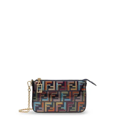 Fendi Multicolour Glazed Ff Fabric Baguette Pouch With Chain