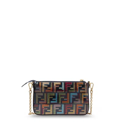 Fendi Multicolour Glazed Ff Fabric Baguette Pouch With Chain