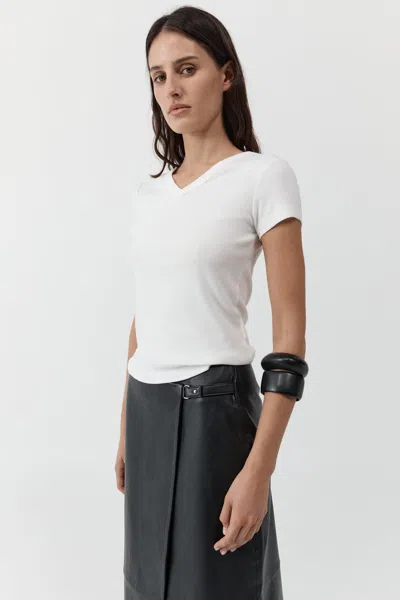 St Agni Organic Cotton V Neck Tee In White