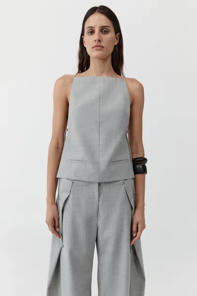 St Agni Tie-detailed Recycled Woven Top In Gray