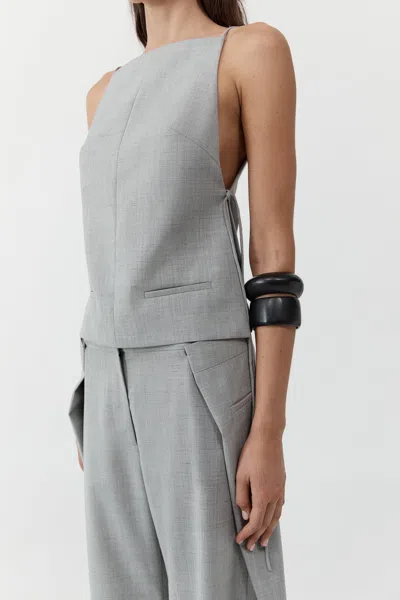 St Agni Tie-detailed Recycled Woven Top In Gray