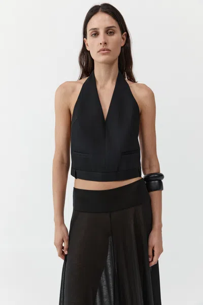 St Agni Upside Down Wool Halter Top Black In Black