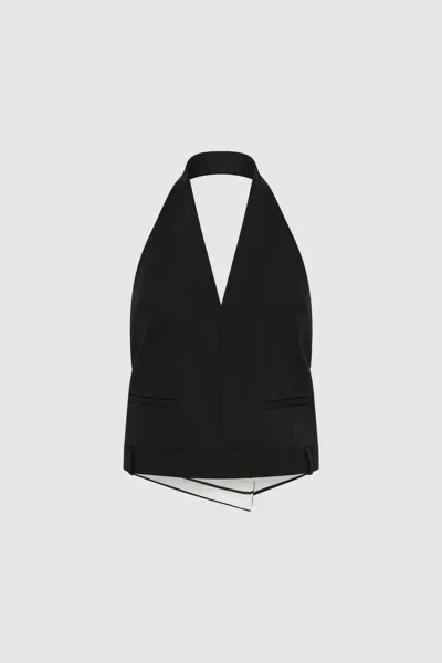 St Agni Upside Down Wool Halter Top Black In Black