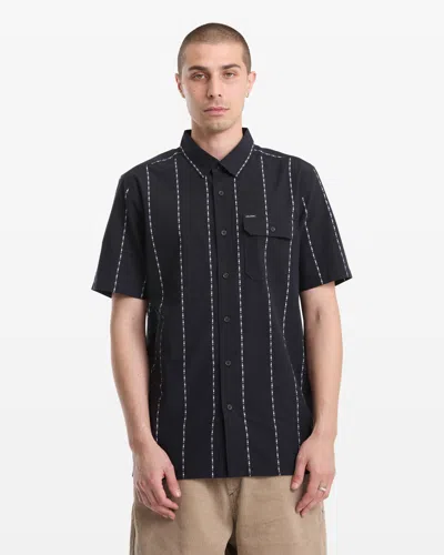 Volcom Whitworth Stripe Short Sleeve Button-up Shirt In Black