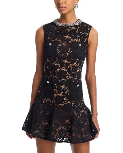 Self-portrait Lace Crystal Embellished Mini Dress In Black