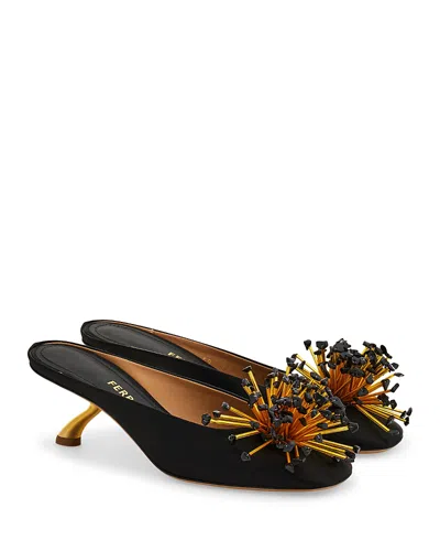 Ferragamo Black Heeled Sandals With Crystal Decoration On The Front In Fabric For Women