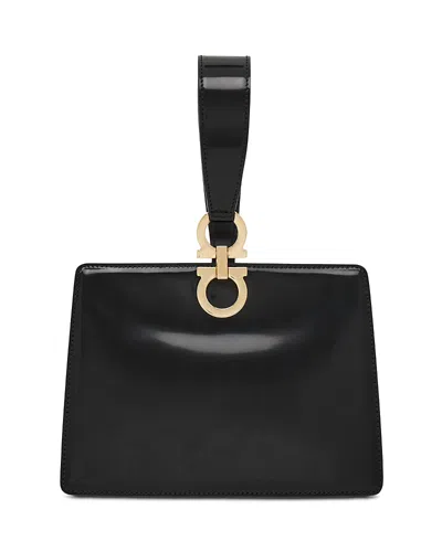 Ferragamo Mini Embellished Patent-leather Clutch In Black