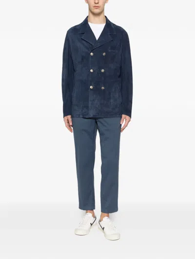 Eleventy Double-breasted Button Jacket In Blue