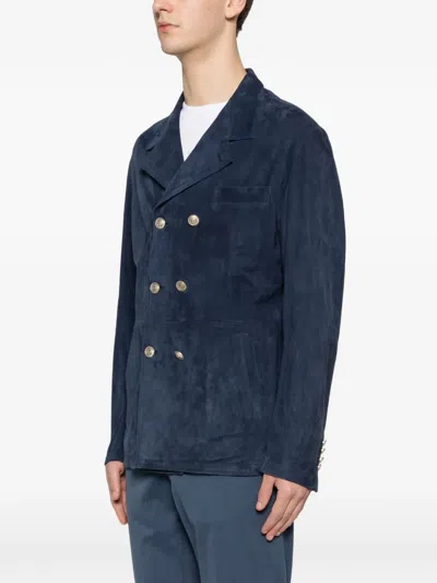 Eleventy Double-breasted Button Jacket In Blue